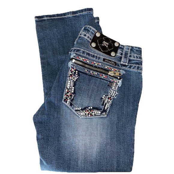 Miss Me Signature Cuffed Capri Women's Jeans 29 Thick Stitch Y2K 90s Embroidered - Picture 1 of 10